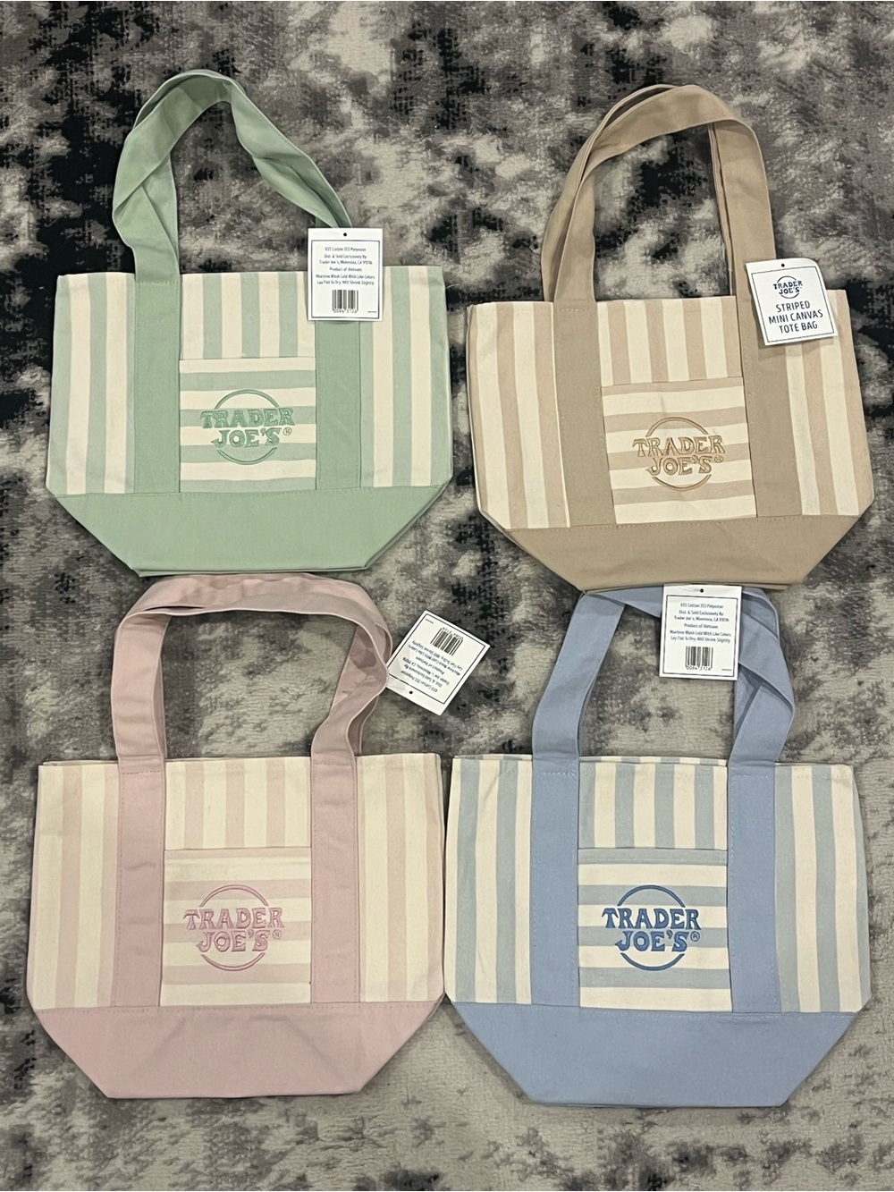 Trader Joe's Stripe Mini Tote Bags - FULL SET (2)